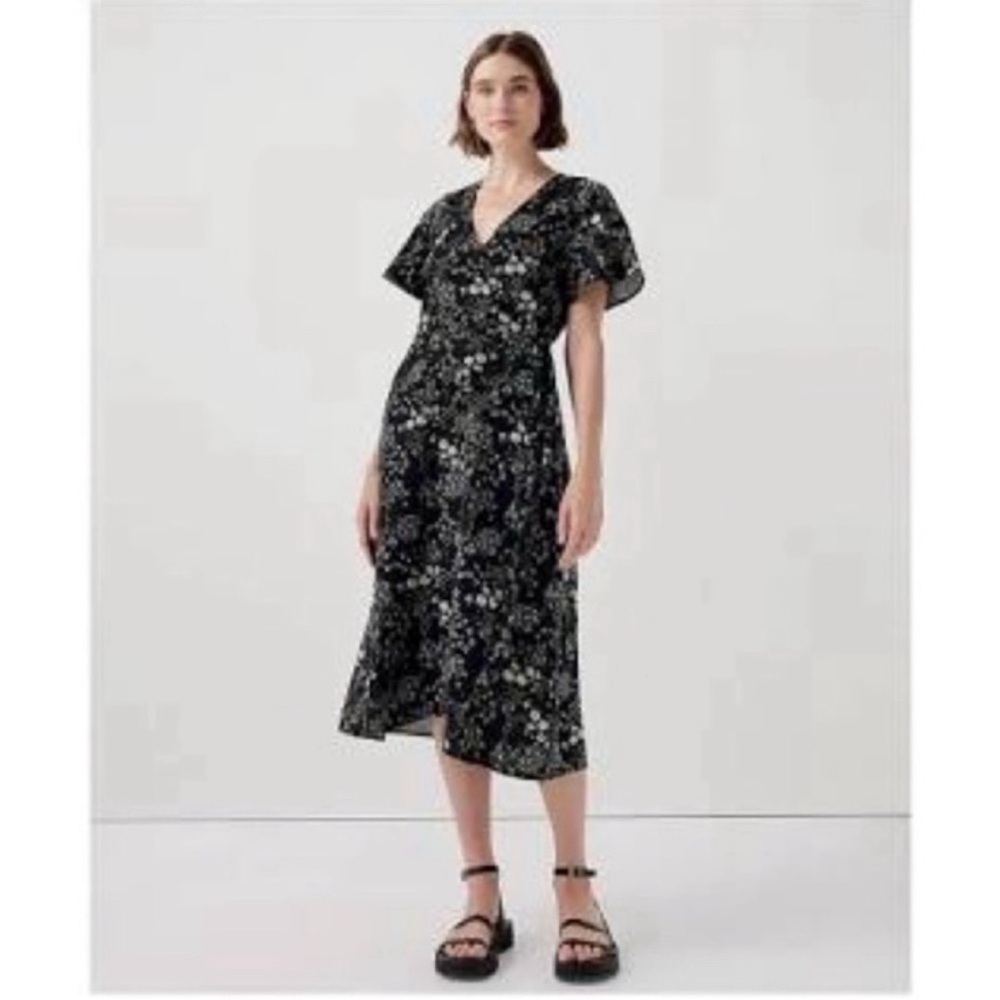 Pact Women's Cafe Crepe Wrap Dress XL Black Wild Flower Print - Picture 2 of 13